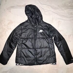 Nike Black Hooded Puffer Jacket with White Swoosh